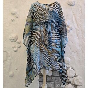 NWT Sunflower Zebra Print Sheer Kaftan Cover Up Blue Black One Size